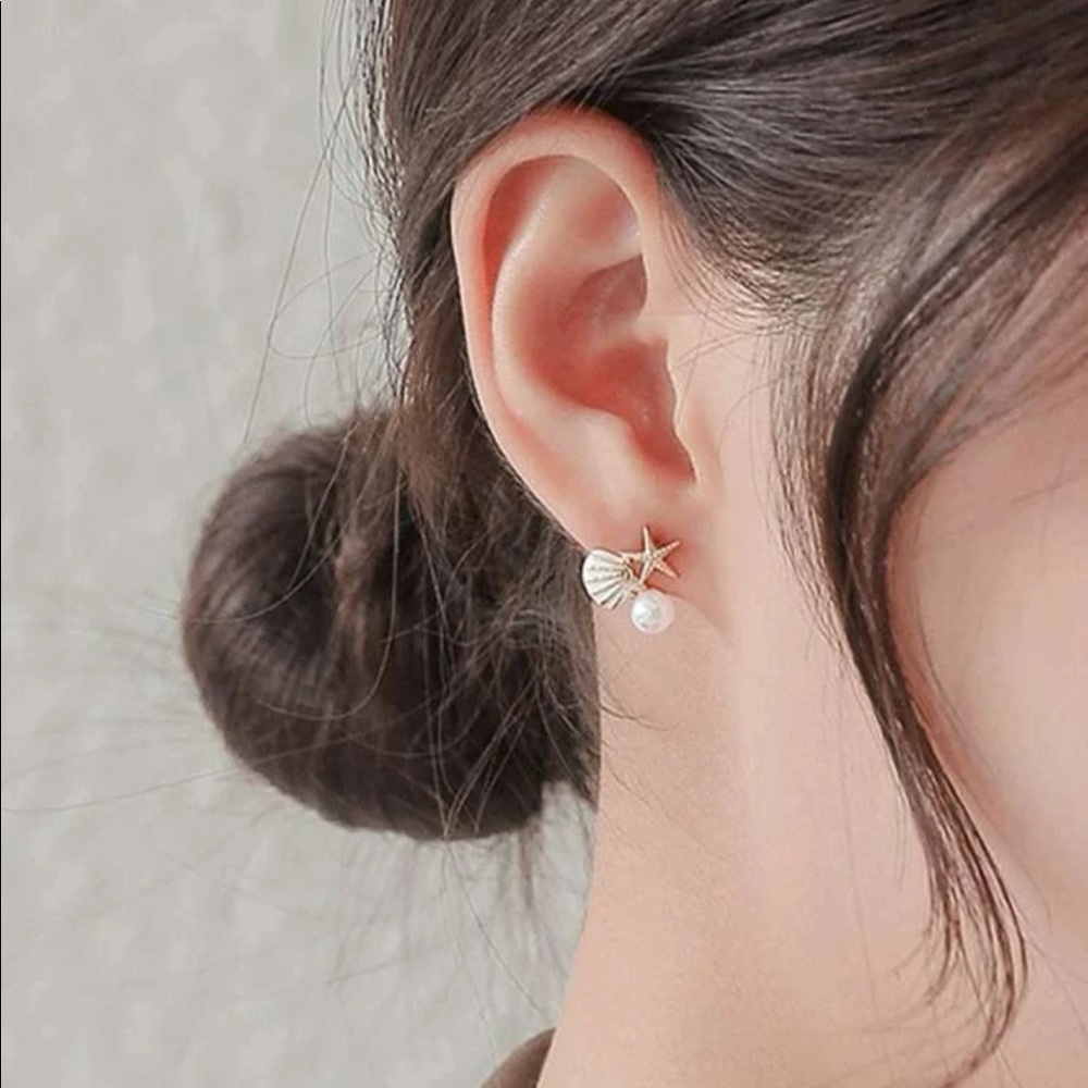 🎉 New Starfish Seashell Stud Earrings set